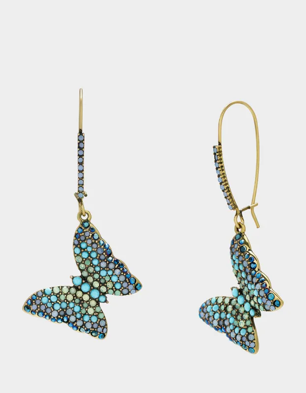 BOHO BUTTERFLY PAVE BUTTERFLY SHEPHERD HOOK EARRINGS TURQUOISE sold by Betsey Johnson
