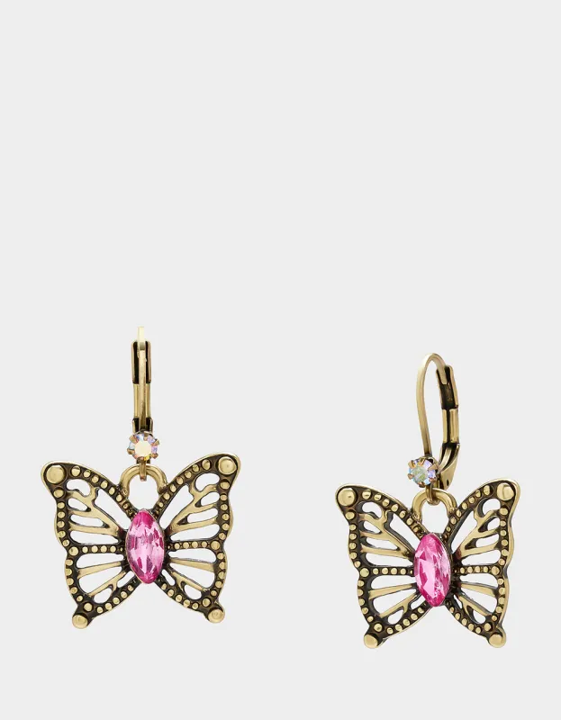 BOHO BUTTERFLY LEVER BACK EARRINGS FUCHSIA sold by Betsey Johnson