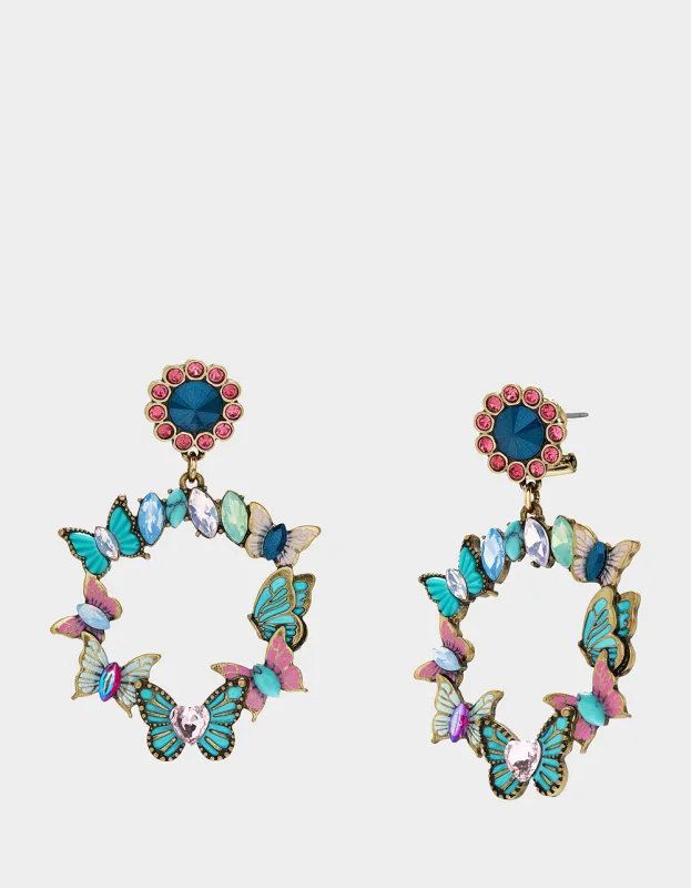 BOHO BUTTERFLY GYPSY HOOP EARRINGS MULTI sold by Betsey Johnson
