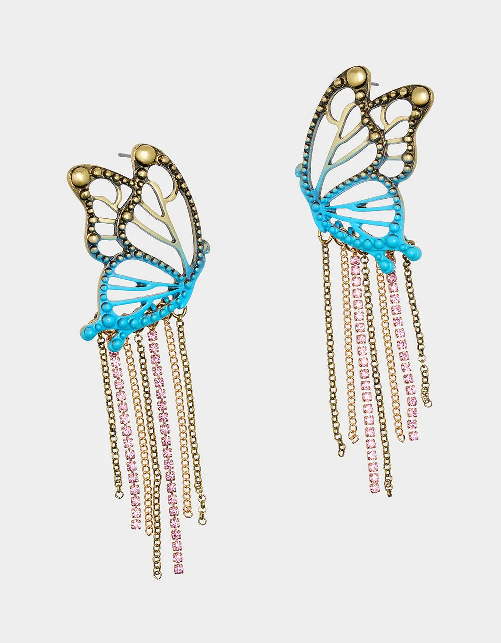 BOHO BUTTERFLY FRINGE CHANDELIER EARRINGS TURQUOISE sold by Betsey Johnson product image thumbnail 3