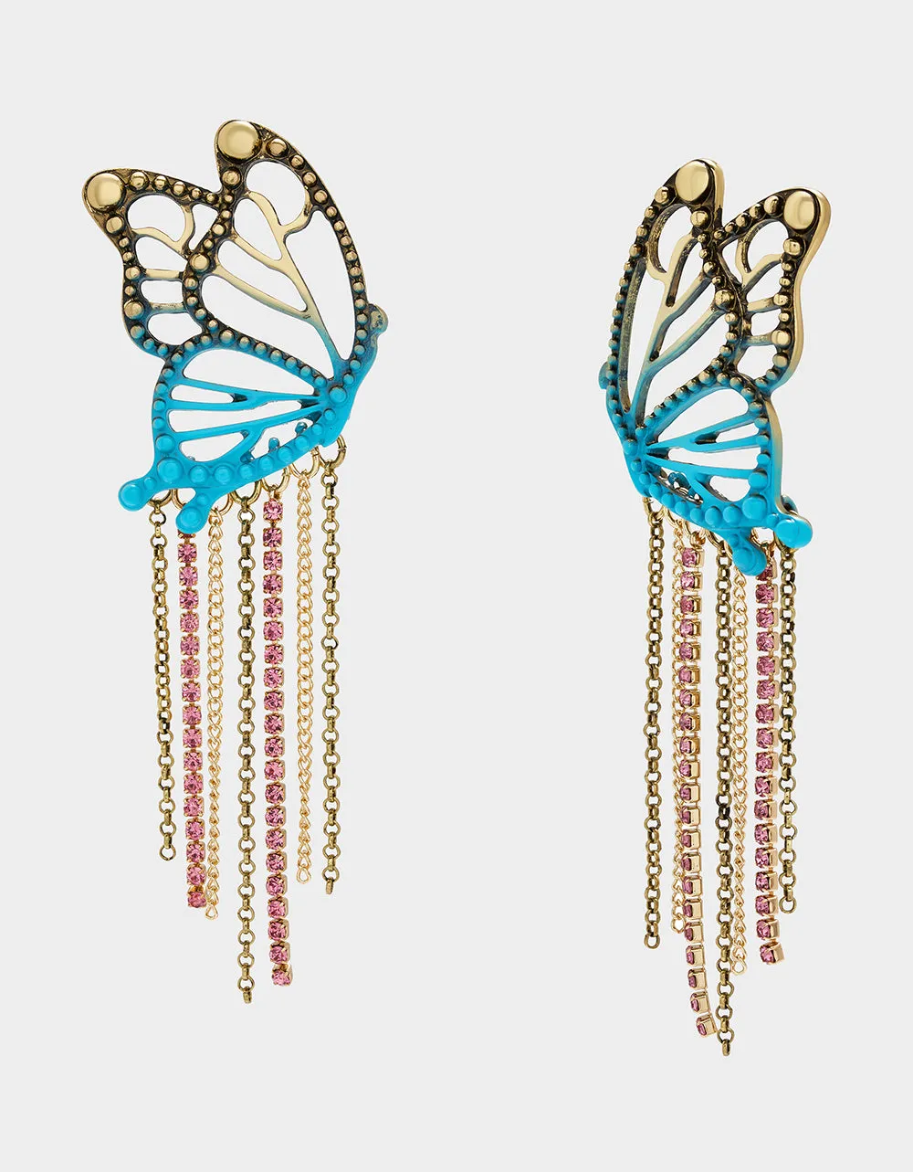 BOHO BUTTERFLY FRINGE CHANDELIER EARRINGS TURQUOISE sold by Betsey Johnson