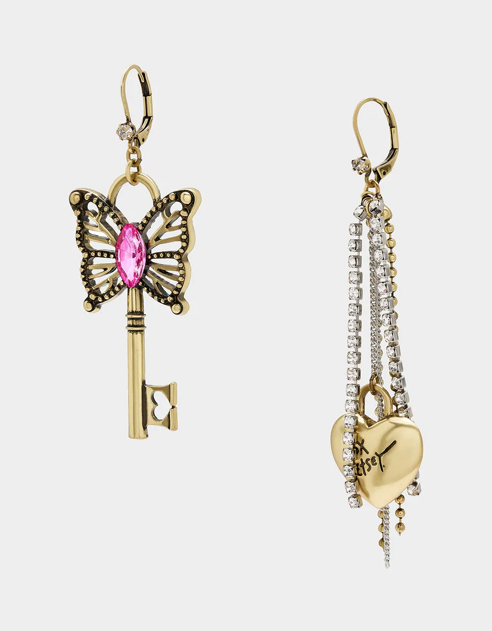BOHO BUTTERFLY KEY FRINGE MISMATCH EARRINGS PINK sold by Betsey Johnson product image thumbnail 4