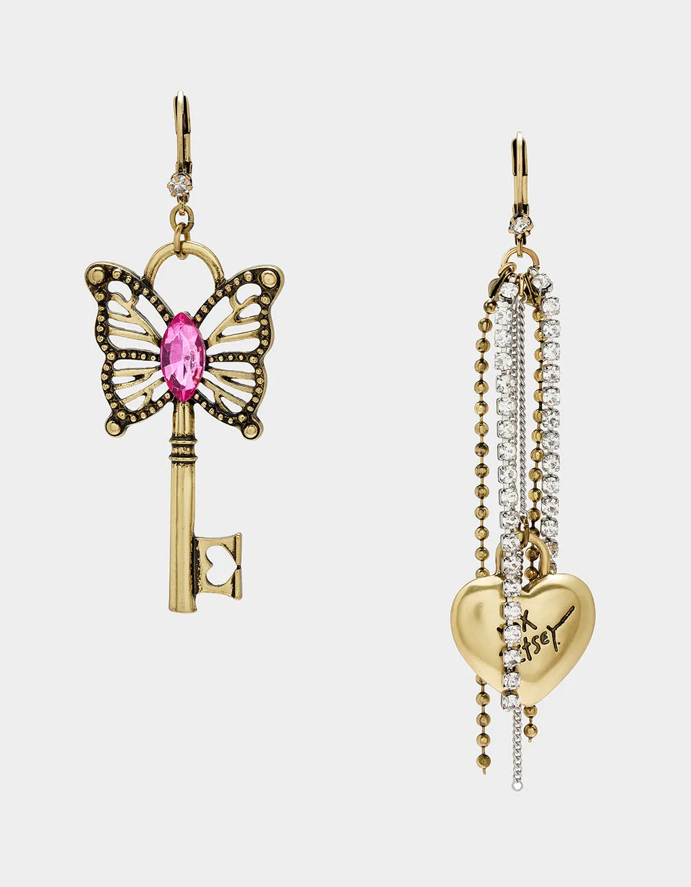 BOHO BUTTERFLY KEY FRINGE MISMATCH EARRINGS PINK sold by Betsey Johnson
