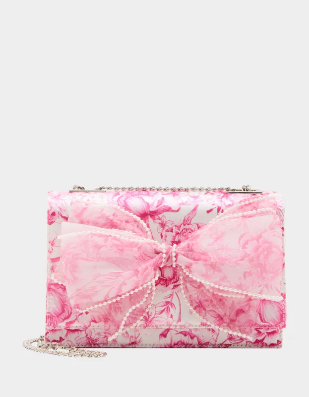 PEARL TRIMMED BOW BAG WHITE PINK sold by Betsey Johnson