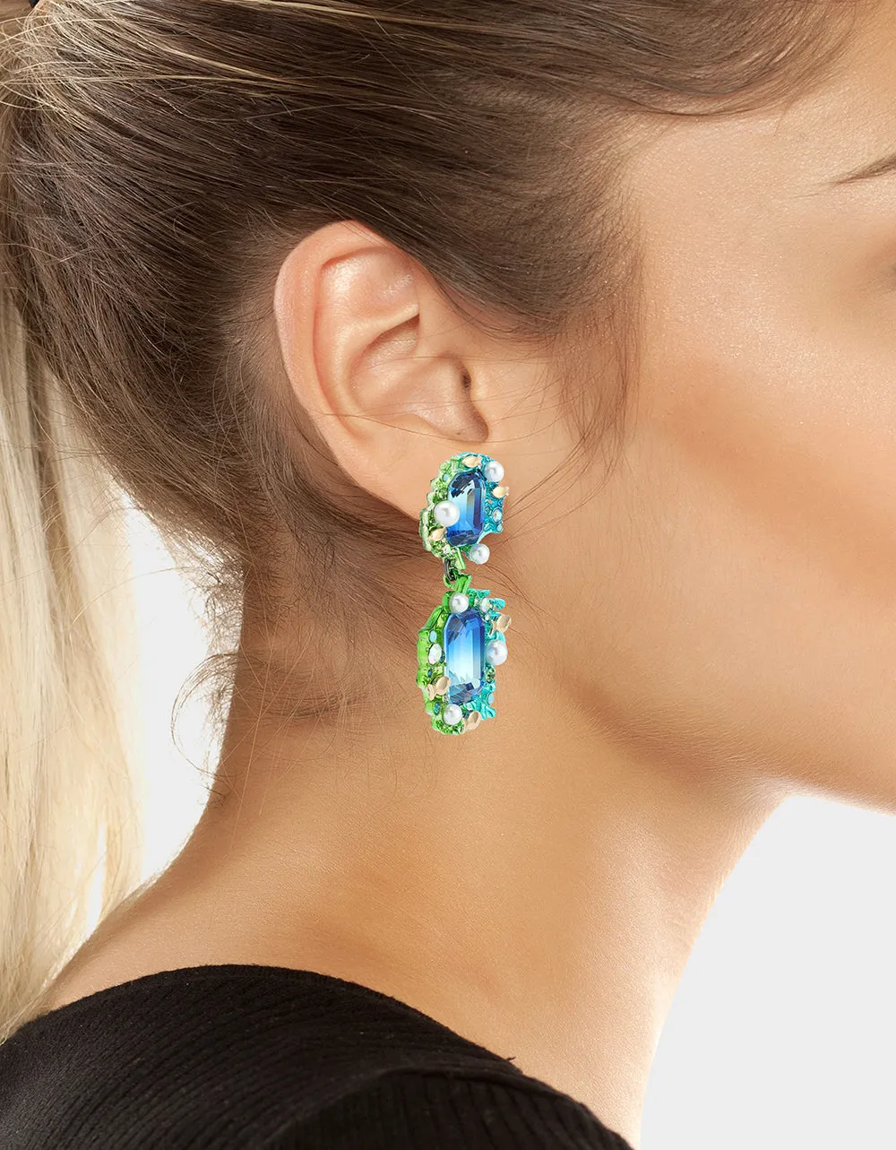 MERMAID JEWELS STONE DOUBLE DROP EARRINGS BLUE sold by Betsey Johnson product image thumbnail 3