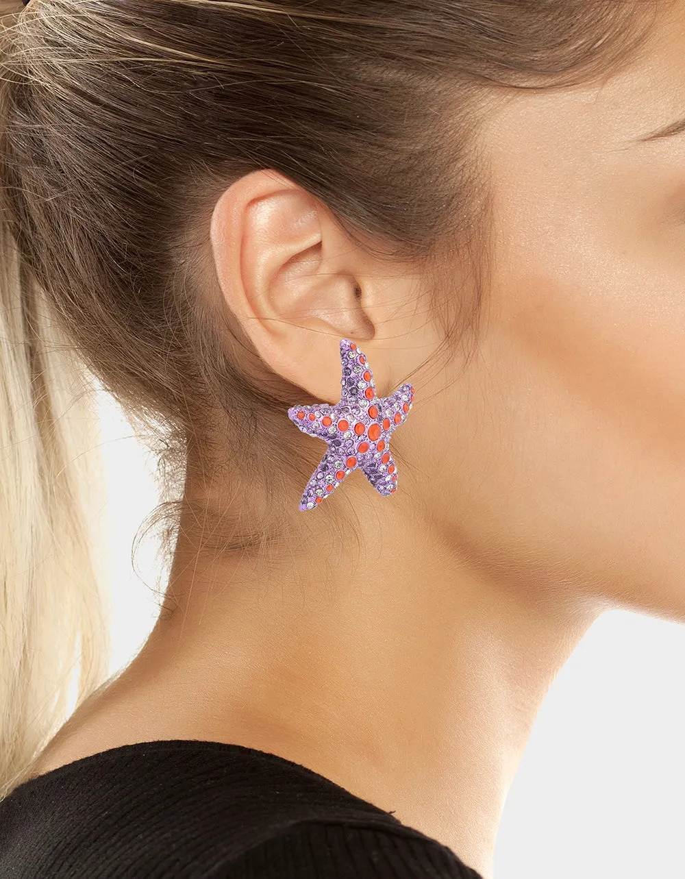 MERMAID JEWELS STARFISH STUDS PURPLE sold by Betsey Johnson product image thumbnail 3