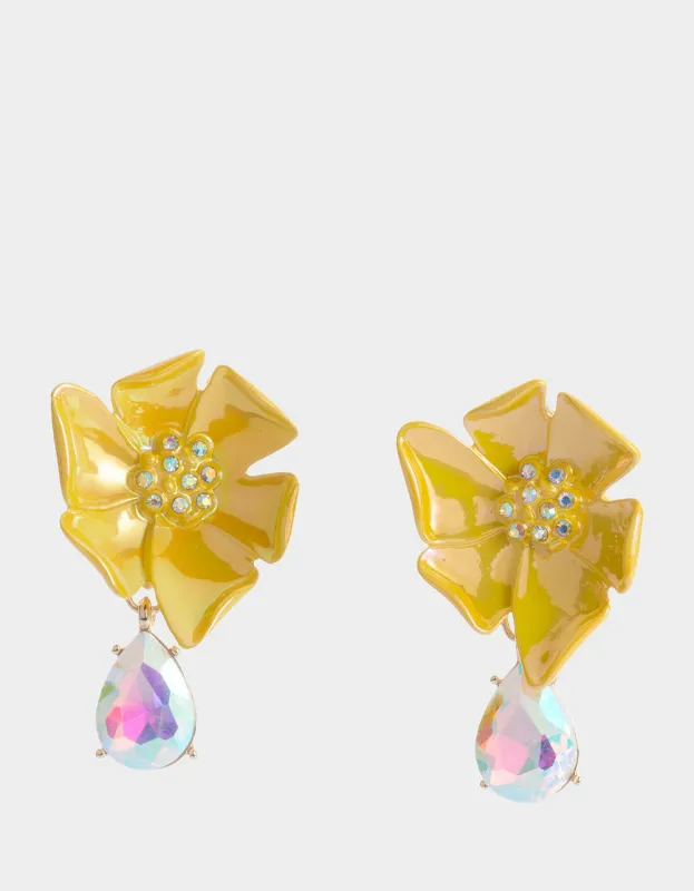 GARDEN GLAM FLORAL STONE DROP EARRINGS YELLOW sold by Betsey Johnson