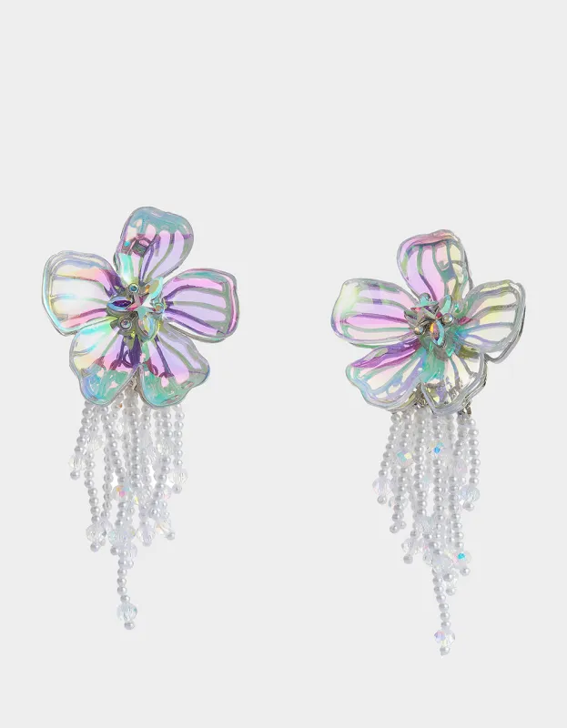GARDEN GLAM FLOWER FRINGE DROP EARRINGS CRYSTAL sold by Betsey Johnson