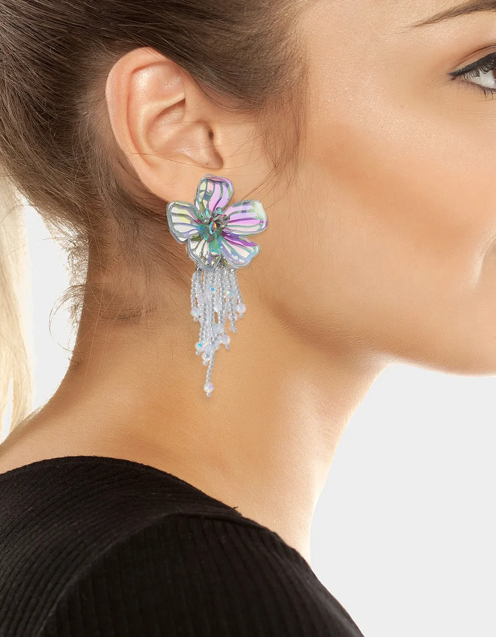GARDEN GLAM FLOWER FRINGE DROP EARRINGS CRYSTAL sold by Betsey Johnson product image thumbnail 3