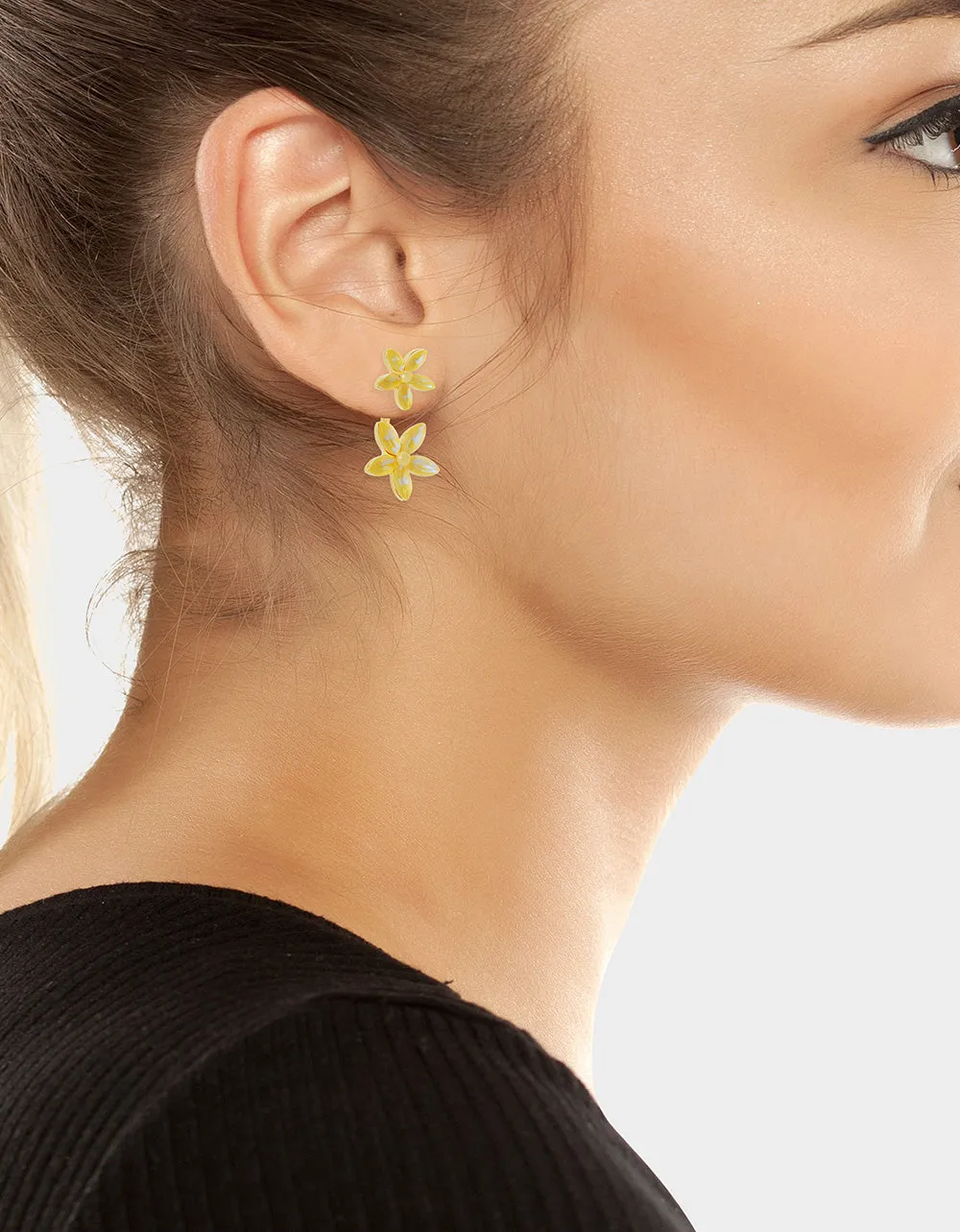 GARDEN GLAM DOUBLE FLOWER BARBELL EARRINGS YELLOW sold by Betsey Johnson product image thumbnail 4