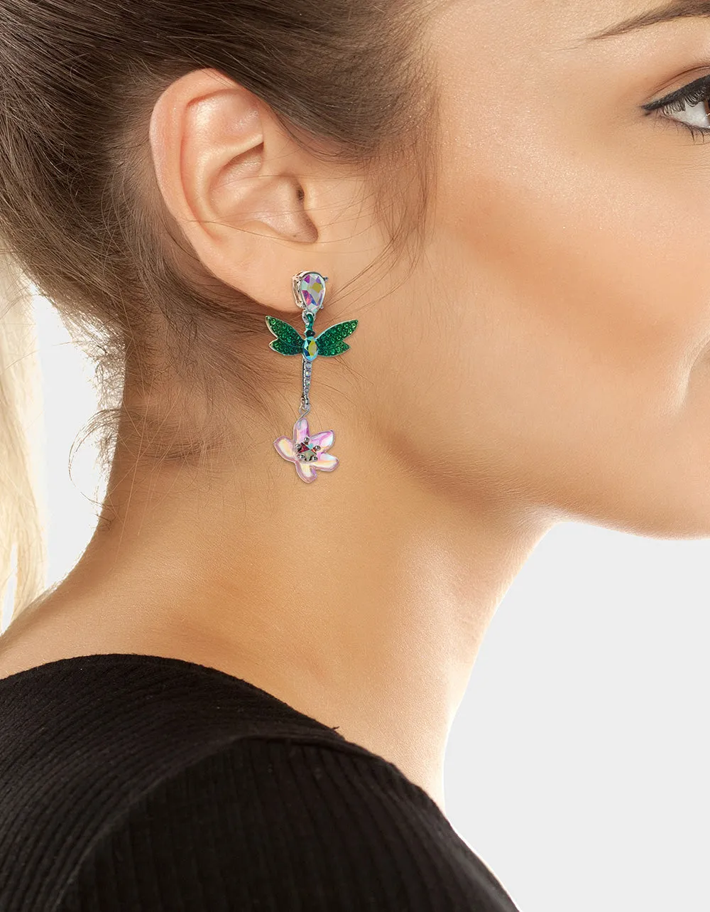 GARDEN GLAM DRAGONFLY FLOWER LINEAR EARRINGS BLUE sold by Betsey Johnson product image thumbnail 3