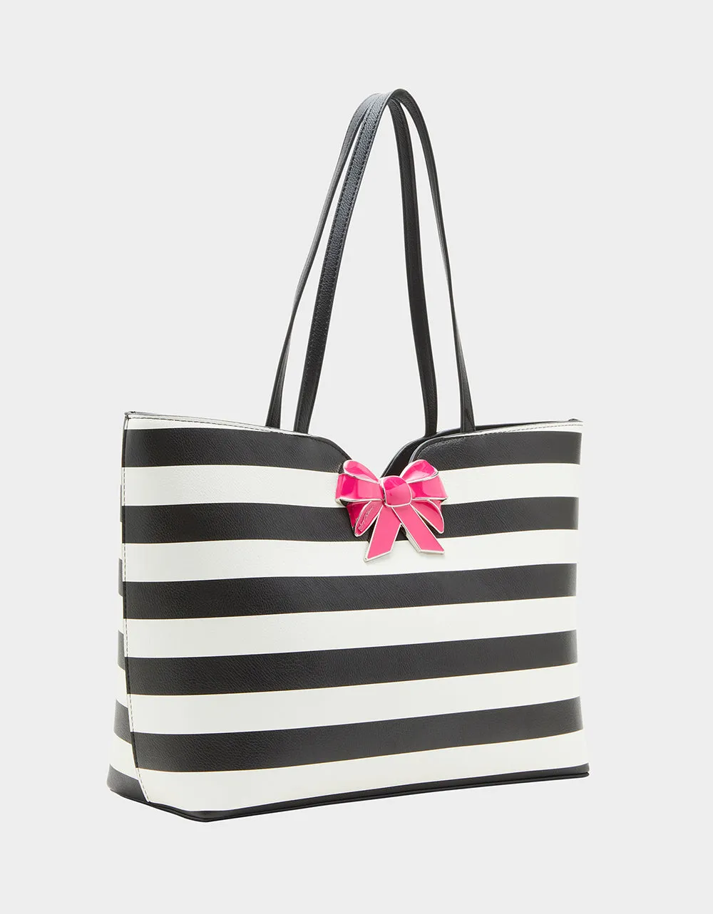 STRIPED BOW TOTE BLACK WHITE sold by Betsey Johnson product image thumbnail 3
