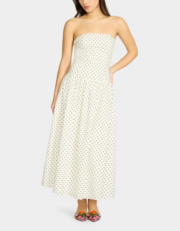 AMALIA STRAPLESS MAXI DRESS BLACK WHITE POLKA DOT sold by Betsey Johnson