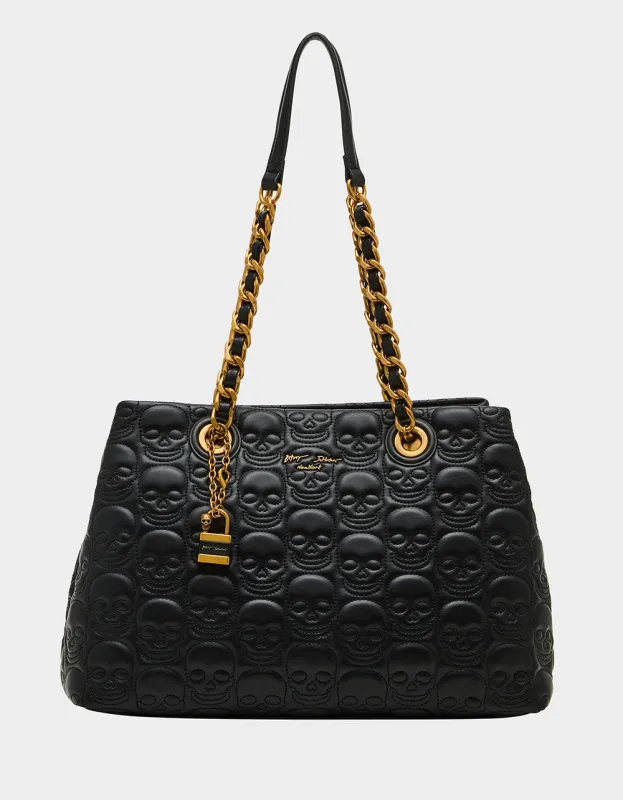 【Betsey Johnson】Medium Tote Bag Betsey Johnson Flyknit Skull Print Textile Fabric Tote, Black