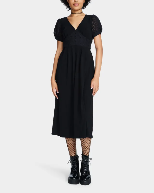 MOSAIC LACE MIDI DRESS BLACK sold by Betsey Johnson