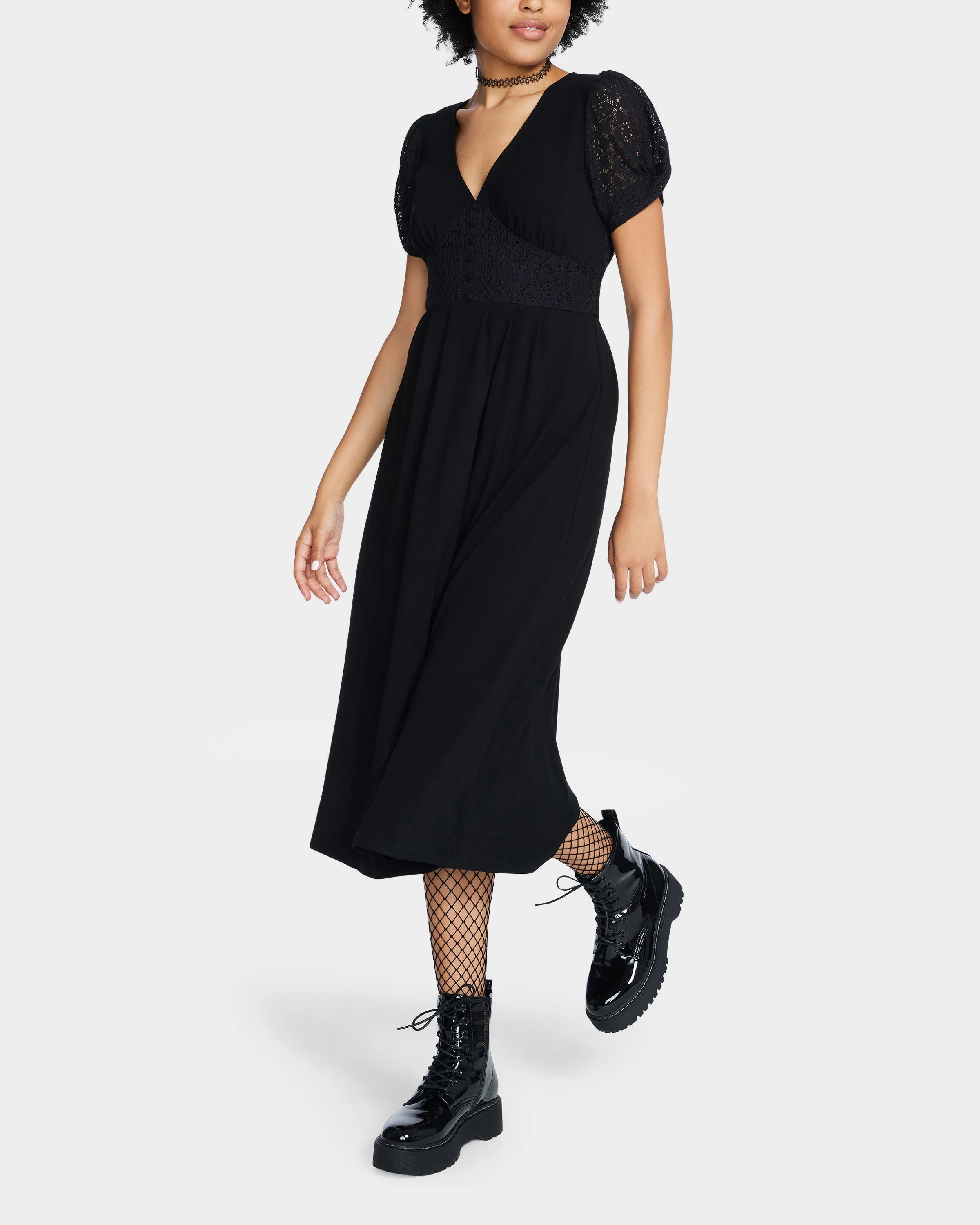 MOSAIC LACE MIDI DRESS BLACK sold by Betsey Johnson product image thumbnail 4