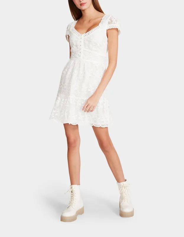 HOOKED UP MESH MINI DRESS WHITE sold by Betsey Johnson
