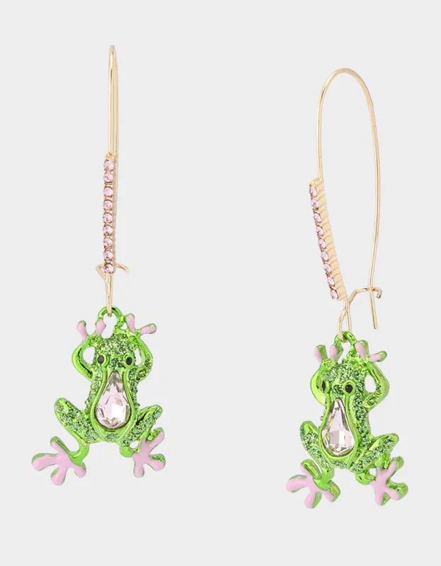 BETSEYS BACKYARD FROG SHEPHERD HOOK EARRINGS GREEN sold by Betsey Johnson