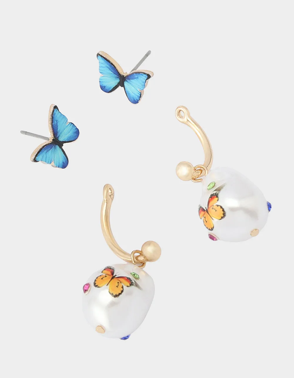 BETSEYS BACKYARD BUTTERFLY PEARL BARBELL EARRINGS BLUE sold by Betsey Johnson product image thumbnail 3