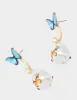BETSEYS BACKYARD BUTTERFLY PEARL BARBELL EARRINGS BLUE sold by Betsey Johnson