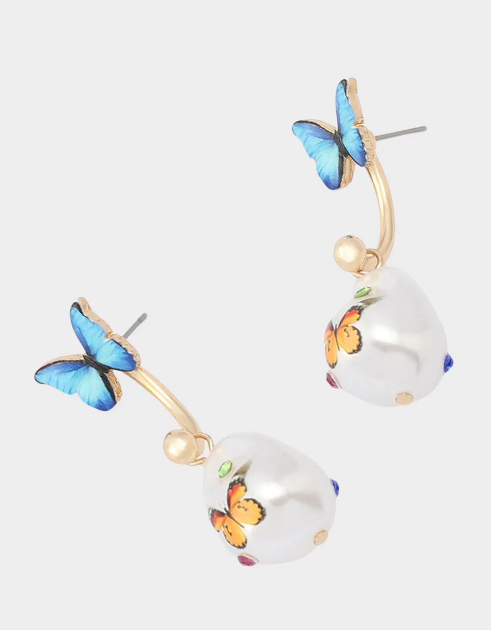 BETSEYS BACKYARD BUTTERFLY PEARL BARBELL EARRINGS BLUE sold by Betsey Johnson product image thumbnail 2
