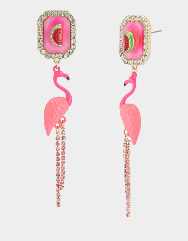 BETSEYS BACKYARD FLAMINGO DROP EARRINGS PINK sold by Betsey Johnson