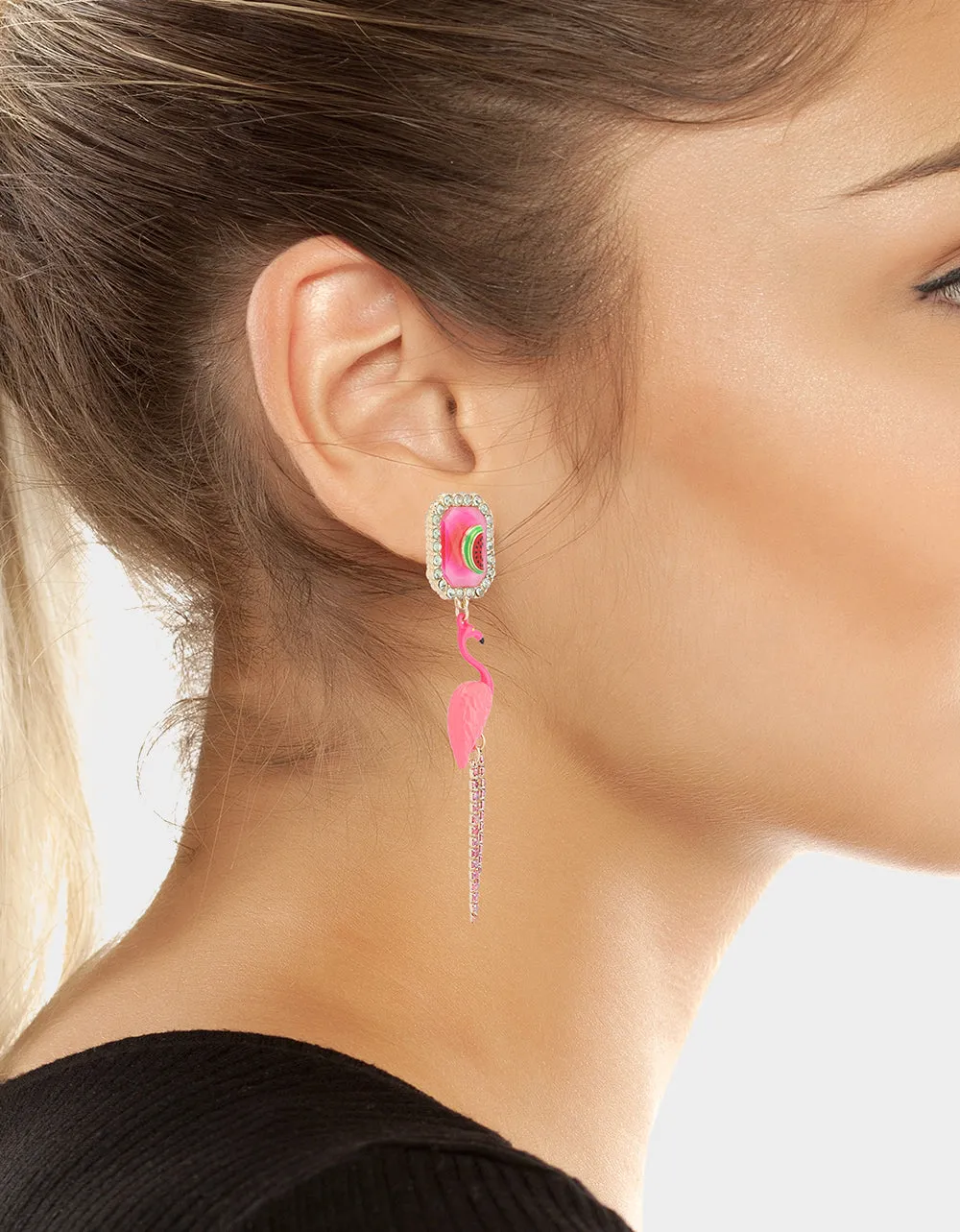 BETSEYS BACKYARD FLAMINGO DROP EARRINGS PINK sold by Betsey Johnson product image thumbnail 4