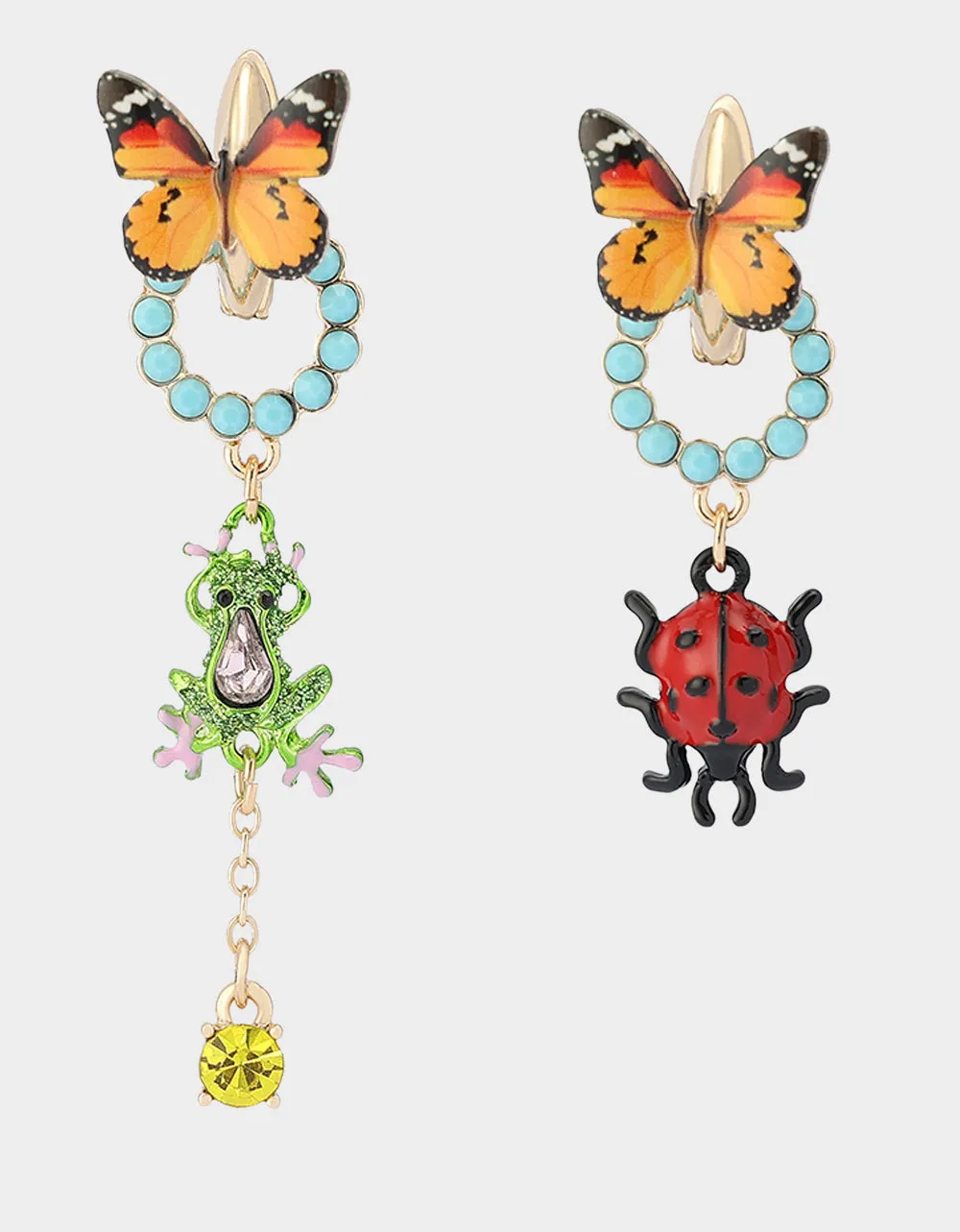 BETSEYS BACKYARD BUTTERFLY CRITTER MISMATCH EARRINGS MULTI sold by Betsey Johnson