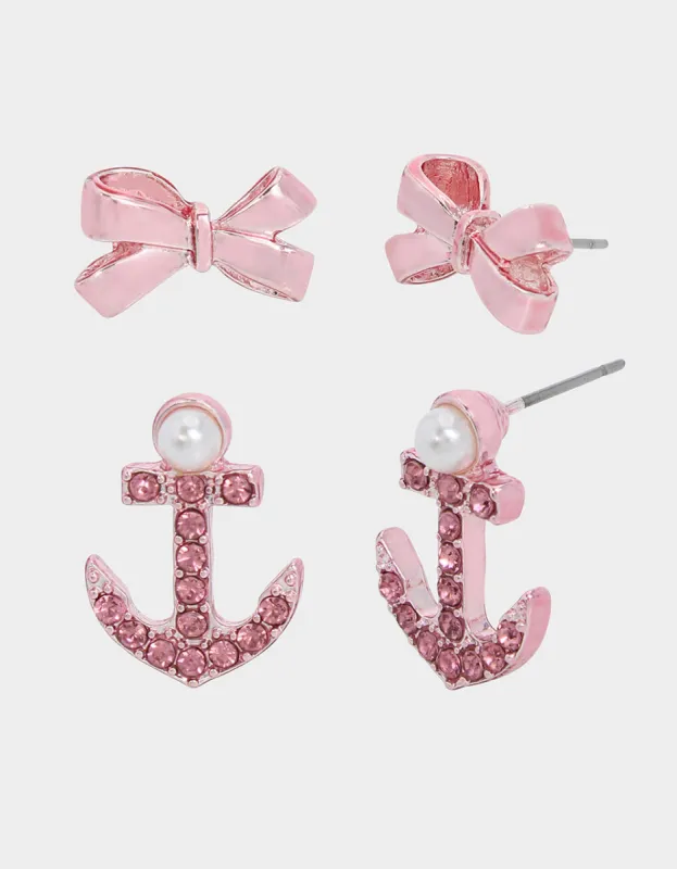 PINK SUMMER ANCHOR EARRING SET PINK sold by Betsey Johnson
