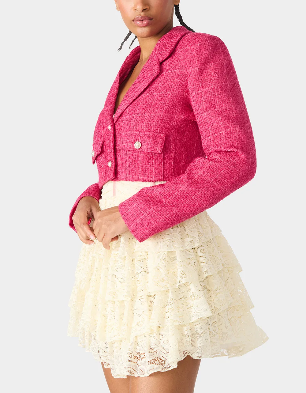 TWEED CROPPED BLAZER HOT PINK sold by Betsey Johnson product image thumbnail 3