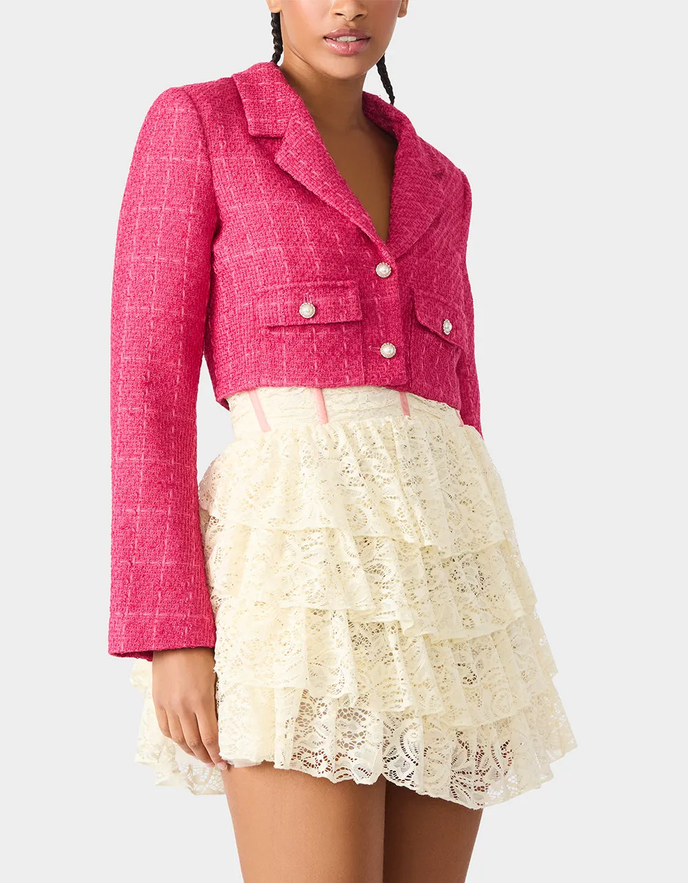 TWEED CROPPED BLAZER HOT PINK sold by Betsey Johnson