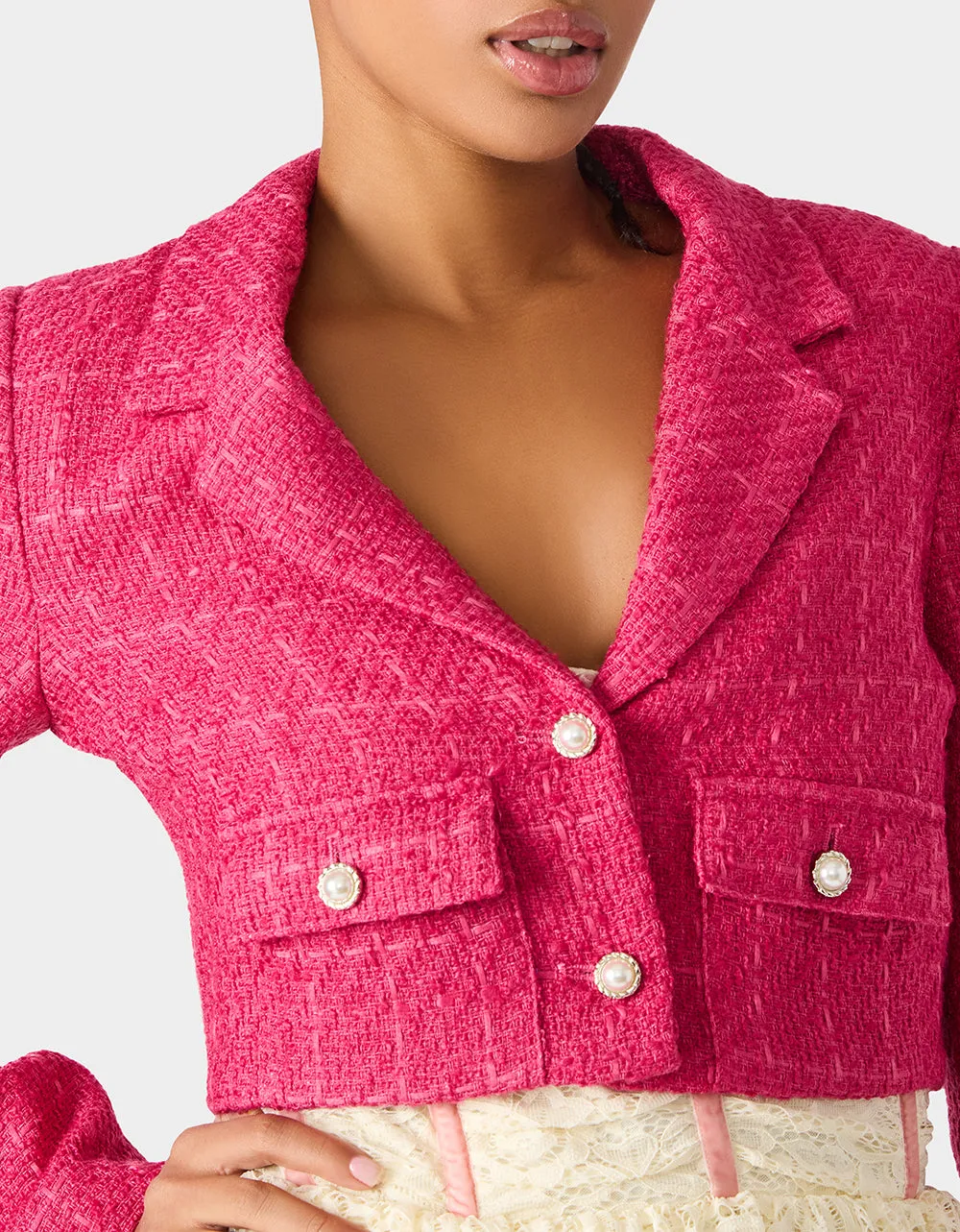 TWEED CROPPED BLAZER HOT PINK sold by Betsey Johnson product image thumbnail 2