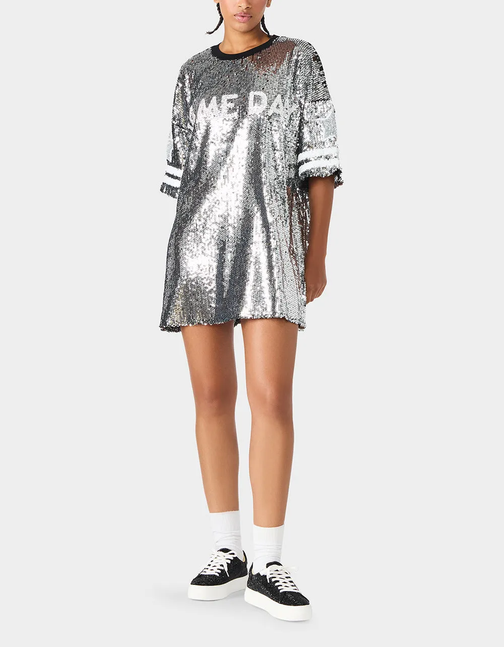 GAME DAY JERSEY SEQUIN DRESS SILVER sold by Betsey Johnson