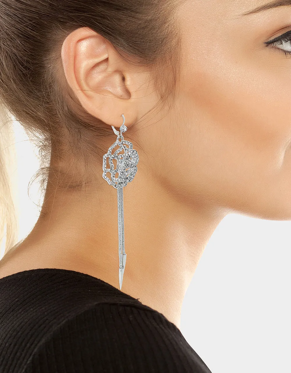 WESTERN GLAM PAVE ROSE LINEAR EARRINGS CRYSTAL sold by Betsey Johnson product image thumbnail 3