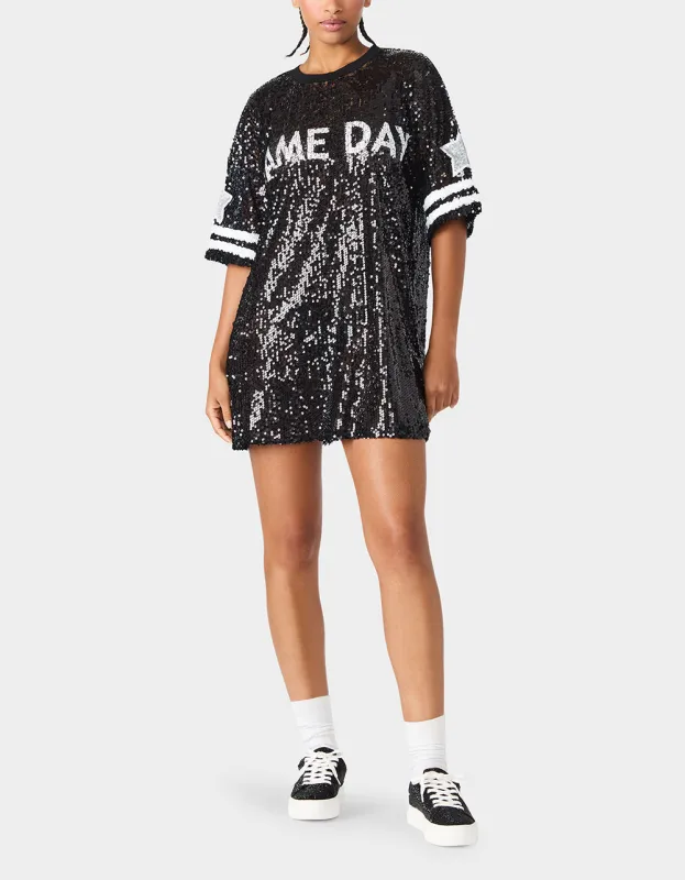 GAME DAY JERSEY SEQUIN DRESS BLACK sold by Betsey Johnson
