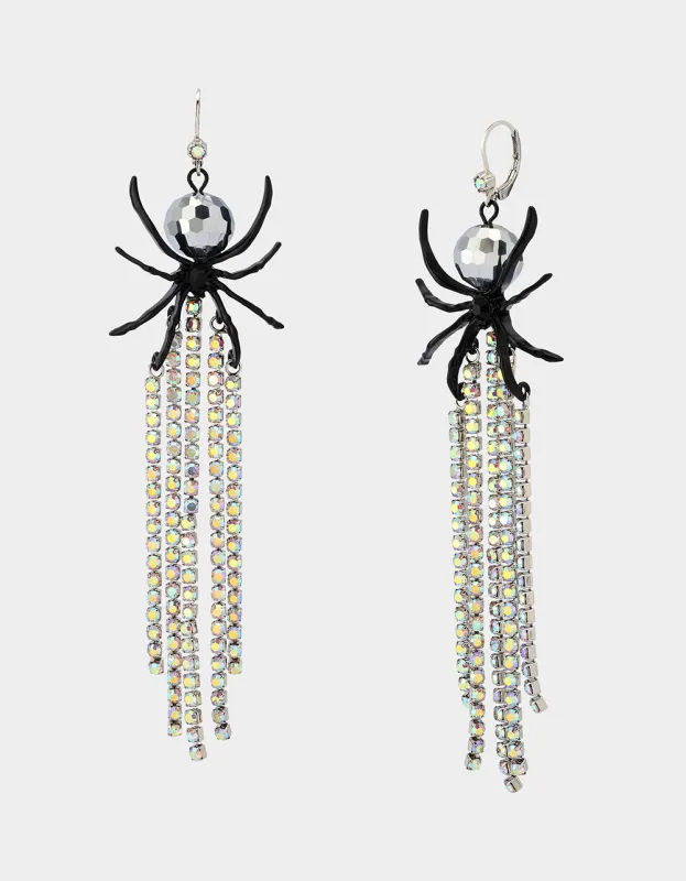 DISCO SPIDER DANGLE EARRINGS CRYSTAL sold by Betsey Johnson