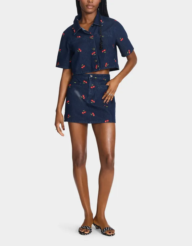 CHERRY ON TOP SHIRT DENIM sold by Betsey Johnson