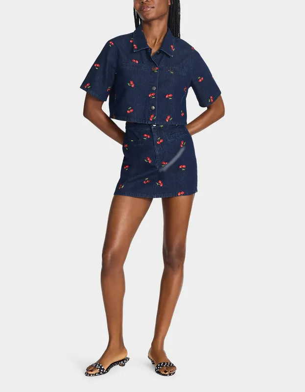 CHERRY ON TOP SKIRT DENIM made by Betsey Johnson