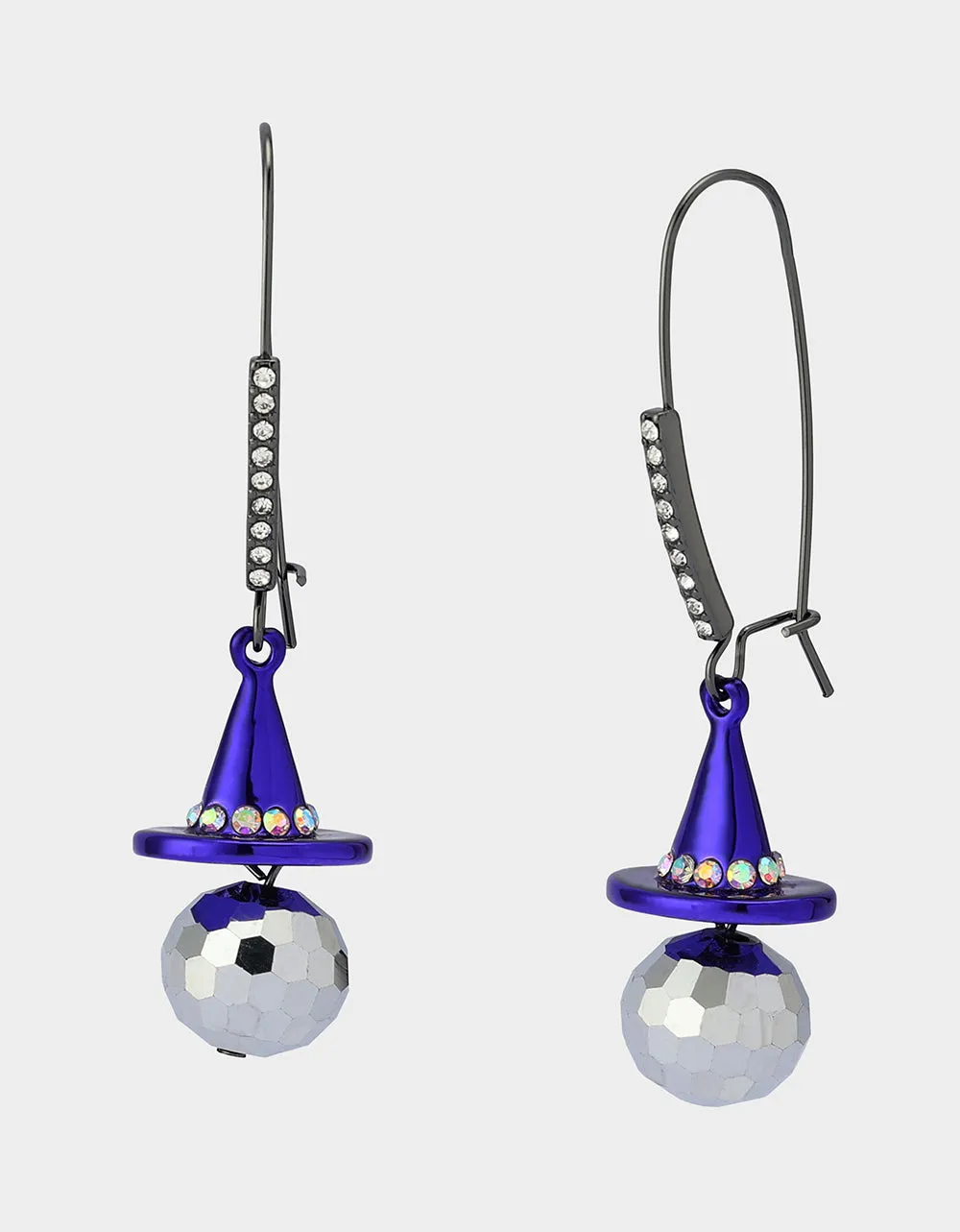 DISCO WITCH HAT DROP EARRINGS PURPLE sold by Betsey Johnson