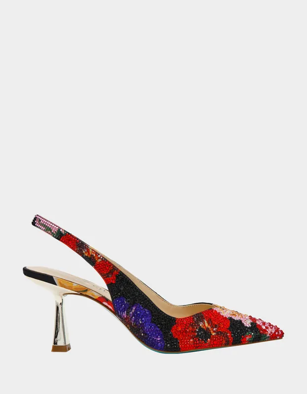 CLARK HEELS BLACK FLOWER MULTI sold by Betsey Johnson