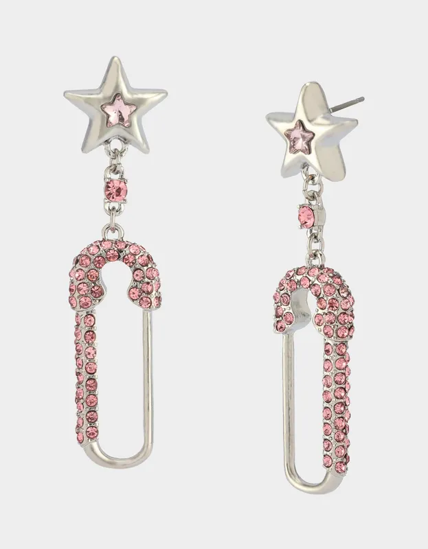 SAFTY PIN STAR DROP EARRINGS PINK sold by Betsey Johnson