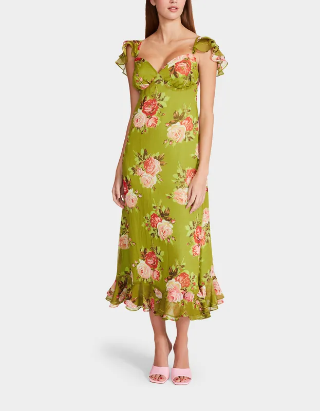 BOUQUET BOUNTY MIDI DRESS GREEN | RE:LUV sold by Betsey Johnson