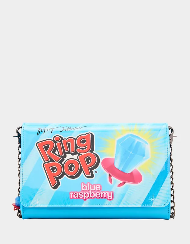 RING POP® PATENT WALLET ON CHAIN BLUE sold by Betsey Johnson