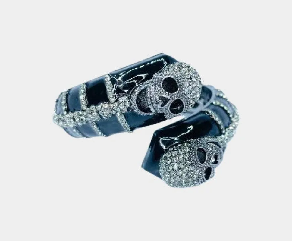 Hinged Skull Bracelet, Black & Crystal Skeleton Wrap | RE:LUV sold by Betsey Johnson