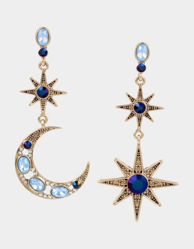 BETSEYS CELESTIAL STAR AND MOON MISMATCH EARRINGS BLUE sold by Betsey Johnson
