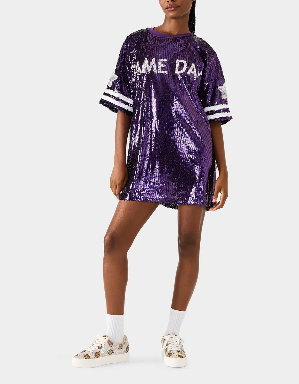 GAME DAY JERSEY SEQUIN DRESS PURPLE sold by Betsey Johnson
