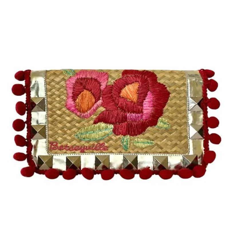 Betseyville Playa de Betsey Studded Straw Pom-Pom Clutch Bag | RE:LUV sold by Betsey Johnson