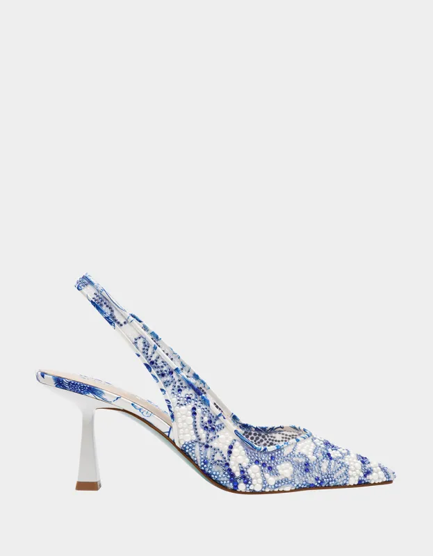 CLARK HEELS WHITE/BLUE FLORAL sold by Betsey Johnson