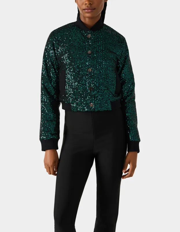 GLITTERATI BOMBER JACKET EMERALD GREEN sold by Betsey Johnson
