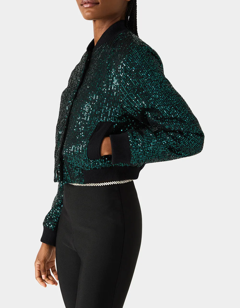 GLITTERATI BOMBER JACKET EMERALD GREEN sold by Betsey Johnson product image thumbnail 4